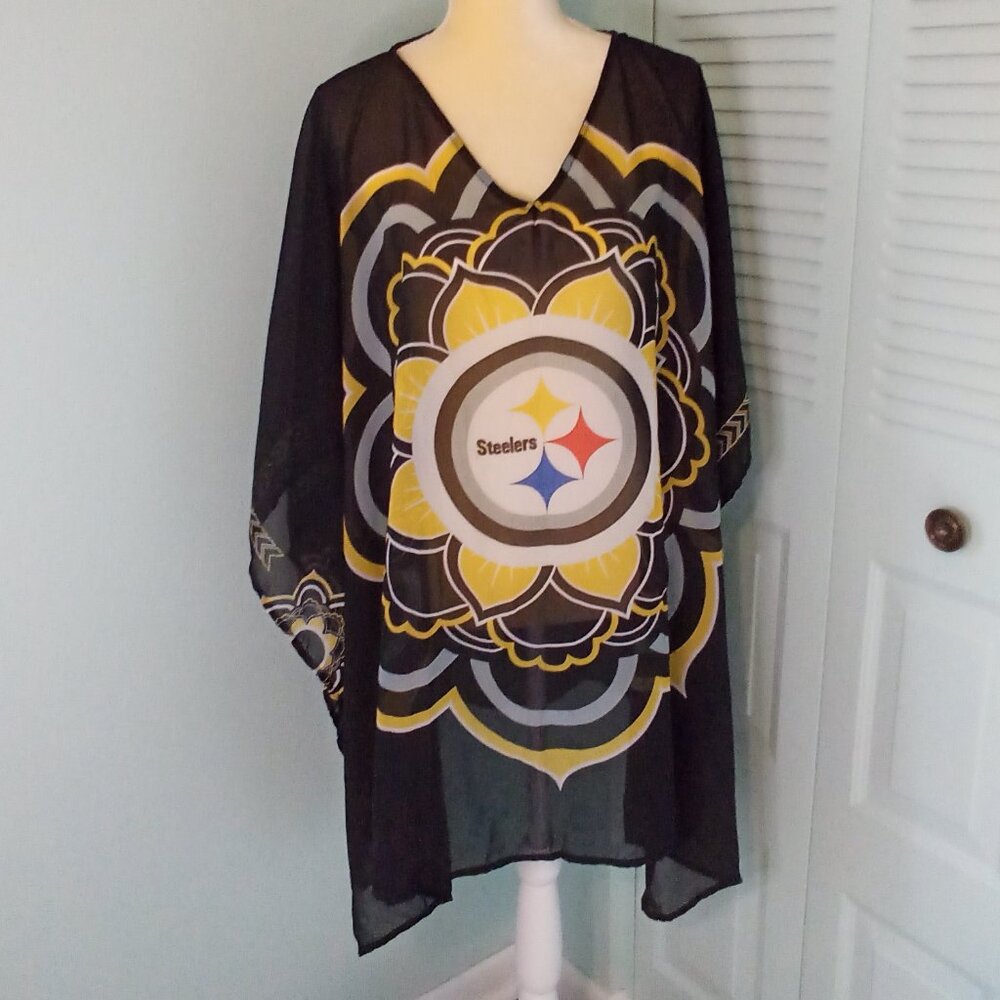 NFL PITTSBURG STEELERS TEAM APPAREL FLOWER CAFTAN PONCHO TUNIC SHEER ONE SIZE